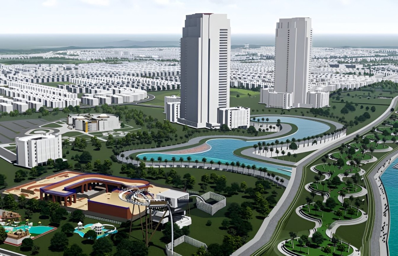 Illustrative aerial view of a planned residential community